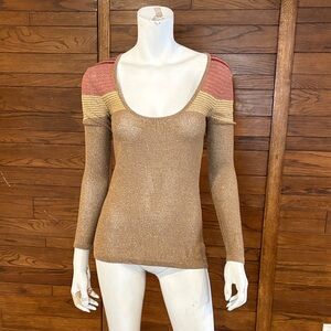 Elegant Scoop Neck Sweater - Tan and Pink